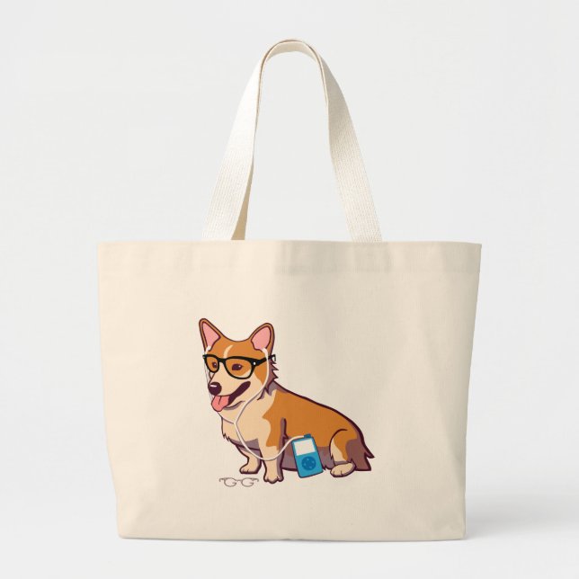 Bolsa Tote Grande Corgi do hipster (sem texto) (Frente)