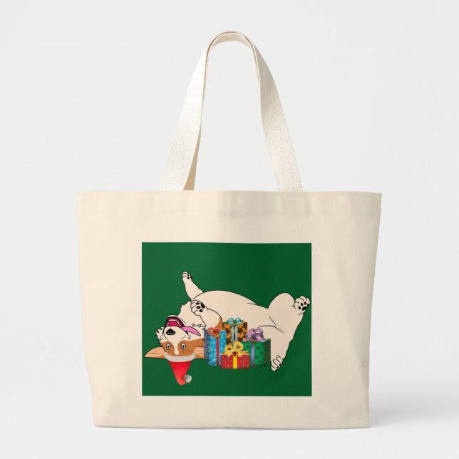 Bolsa Tote Grande Corgi do Natal (Frente)