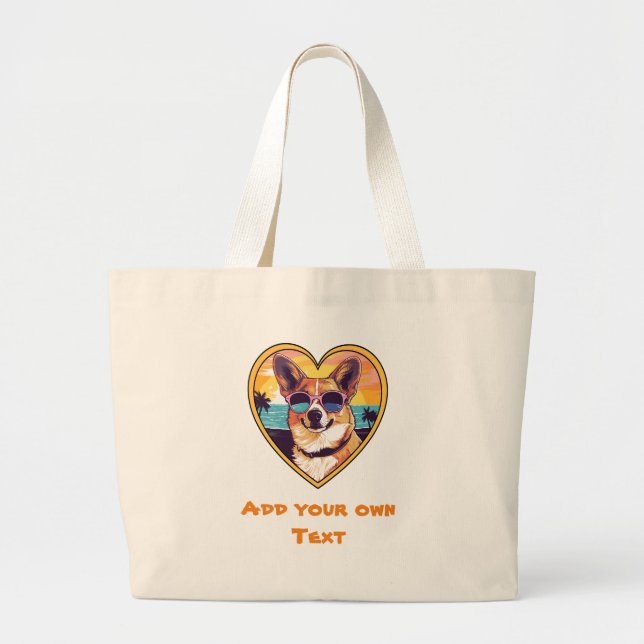 Bolsa Tote Grande Corgi na praia (Frente)