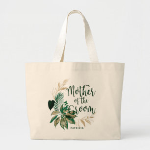 Bolsa Tote Grande Coroa de Mãe da Noiva com Folhagem Tropical Verde