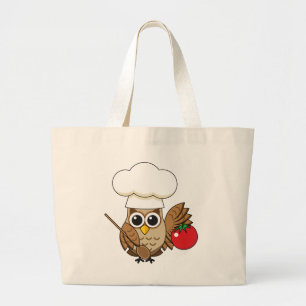 Bolsa Tote Grande Coruja de desenho animado de culinária fofa