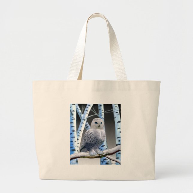 Bolsa Tote Grande Coruja de olhos azuis da neve (Frente)