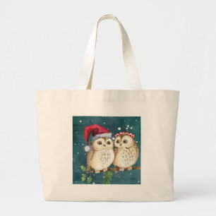 Bolsa Tote Grande Corujas de feliz-natal