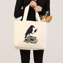 Bolsa Tote Grande Corvo Mágico com Livros Acadêmicos