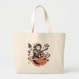 Bolsa Tote Grande Cosmic Purr - Gato Guitarrista Astro