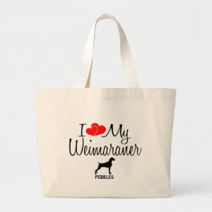 Bolsa Tote Grande Costumado Eu Amo Meu Weimaraner