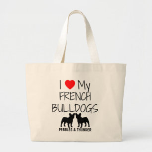 Bolsa Tote Grande Costume Amo Meus Dois Buldogues Franceses