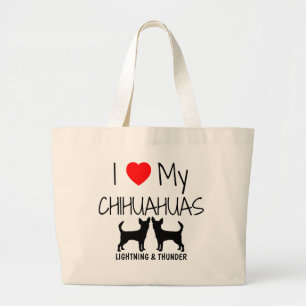 Bolsa Tote Grande Costume Amo Meus Dois Chihuahuas