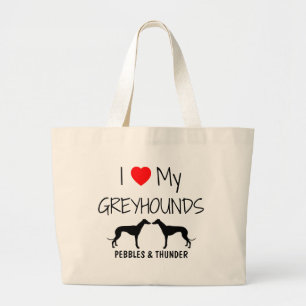 Bolsa Tote Grande Costume Amo Meus Dois Greyhounds
