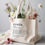 Bolsa Tote Grande Cotação de Definição de Funções Personalizadas<br><div class="desc">Esta design de definição Funtie é a maneira perfeita de celebrar o vínculo especial que sua irmã compartilha com seu filho como "Tia Diversão". Esta design é algo que não só ilumina sua vida, como também captura a alegria e o amor únicos que ela traz à sua família. Seja para...</div>