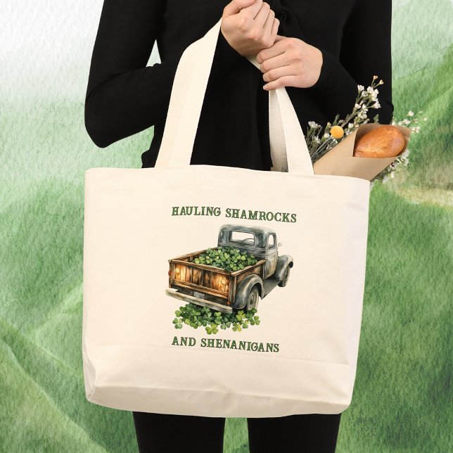 Bolsa Tote Grande Country Truck Hauling Shamrocks and Shenanigans  (Criador carregado)