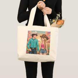 Bolsa Tote Grande cowboy and cowgirl anime style