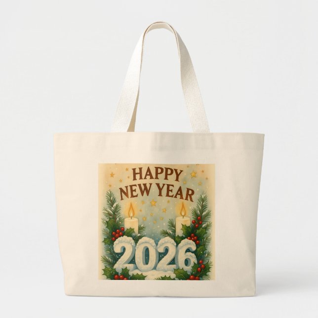 Bolsa Tote Grande cozy happy new year 2026 tote bag (Frente)