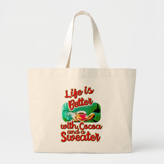 Bolsa Tote Grande Cozy Life é o suéter de férias melhor do cacau (Frente)