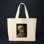 Bolsa Tote Grande Crânio com cigarro por Van Gogh<br><div class="desc">Pinturas expressionistas de Van Gogh: Crânio com pintura de Canvas de Cigarro queimado</div>