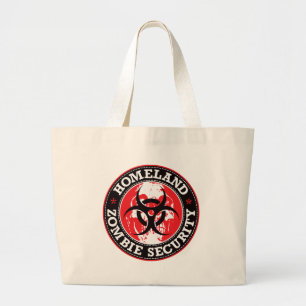 Bolsa Tote Grande Crânio da segurança do zombi da pátria - vermel