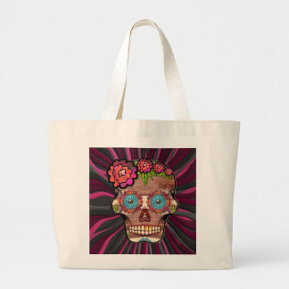 Bolsa Tote Grande Crânio em madeira talhada com coroa floral