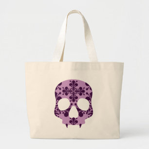 Bolsa Tote Grande Crânio fanged do punk damasco roxo