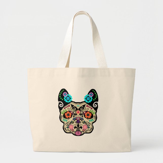 Bolsa Tote Grande Crânio Frenchie do açúcar (Frente)