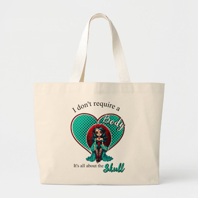 Bolsa Tote Grande Crânios de açúcar de chá e Rosas vermelhas (Frente)