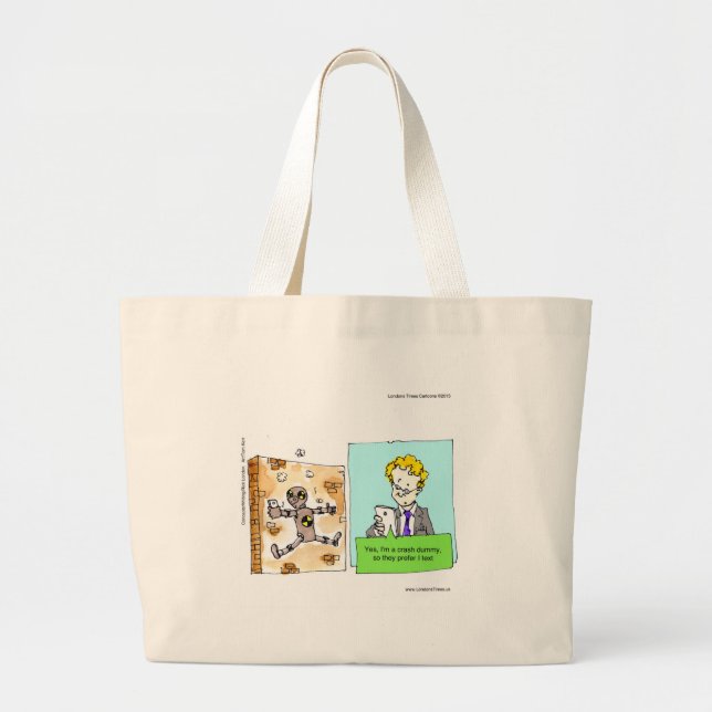 Bolsa Tote Grande Crash Text Dummy Engraçado (Frente)