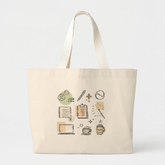 Bolsa Tote Grande Creative Tools & Icons Collage – Hand-Drawn