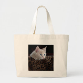Bolsa Tote Grande Creme Kitten com Belos Olhos Azuis
