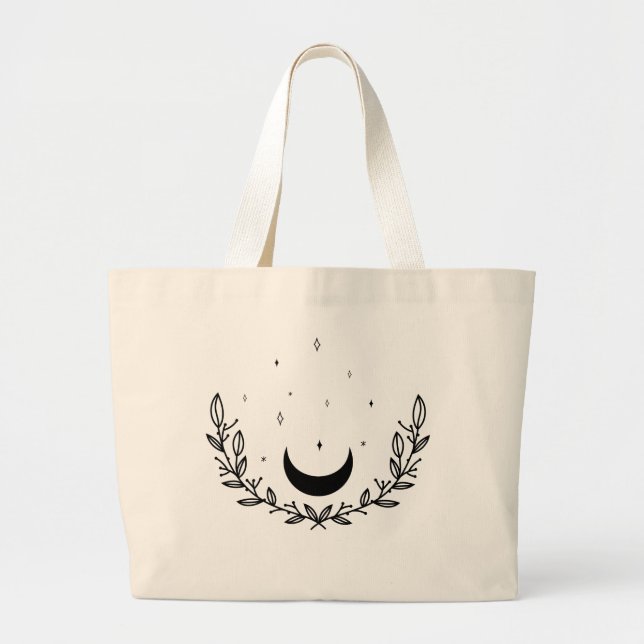 Bolsa Tote Grande Crescent Moon & Sai da Arte da Linha Boho (Frente)