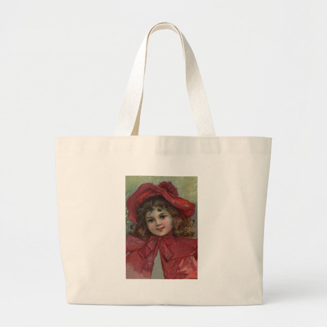 Bolsa Tote Grande Criança Vitoriana Red Hat Girl Retrai Ar (Frente)