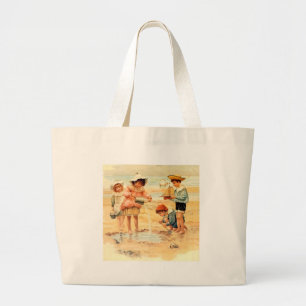 Bolsa Tote Grande Crianças Vitorianas Antigas na Praia Arte Fina