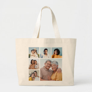 Bolsa Tote Grande Crie a sua própria colagem de 6 fotos