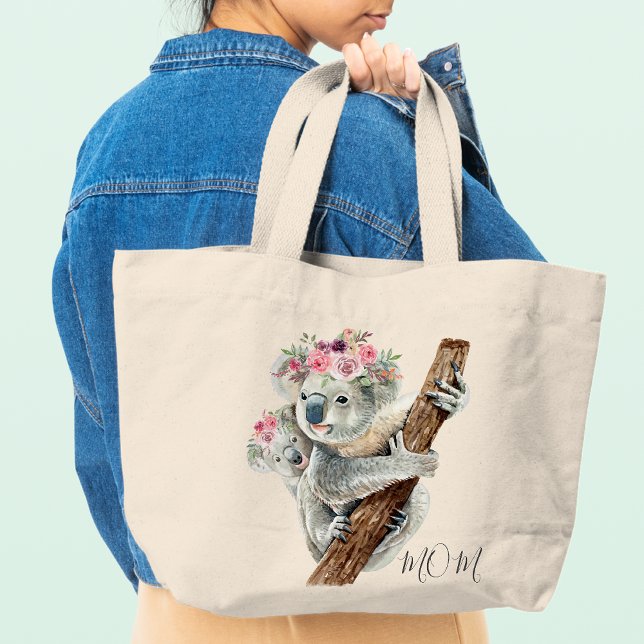 Bolsa Tote Grande Crote Moderna Floral Koala Personalizado (Criador carregado)
