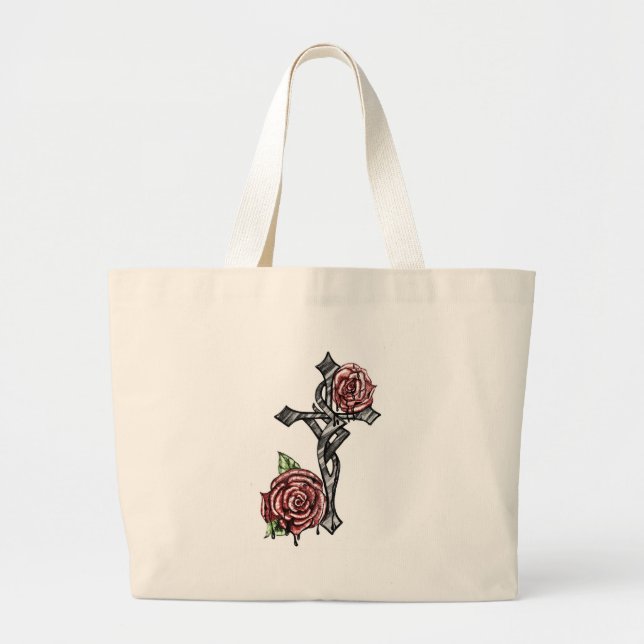 Bolsa Tote Grande Cruz de Sangue e Rosas (Frente)
