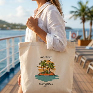 Bolsa Tote Grande Cruzeiro de Férias em Família Tropical Teal Person