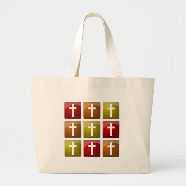 Bolsa Tote Grande Cruzes Cristãs Coloridas (Frente)