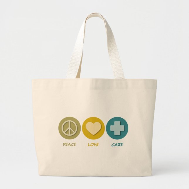 Bolsa Tote Grande Cuidado do amor da paz (Frente)