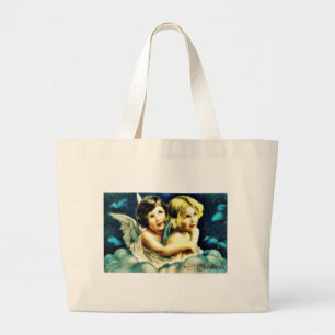 Bolsa Tote Grande Cumprimento do Natal com os dois anjos que huging