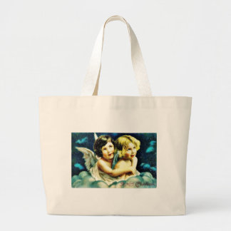 Bolsa Tote Grande Cumprimento do Natal com os dois anjos que huging