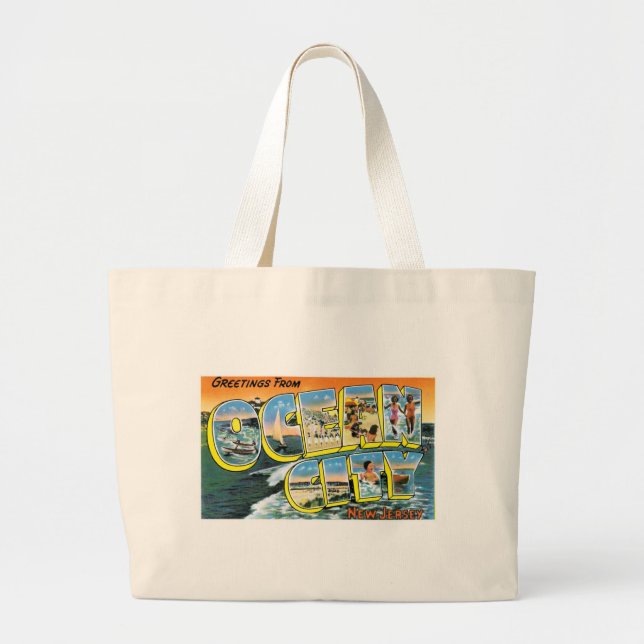 Bolsa Tote Grande Cumprimentos da cidade do oceano, New-jersey! (Frente)