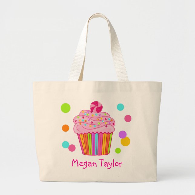 Bolsa Tote Grande Cupcake da surpresa dos doces (Frente)