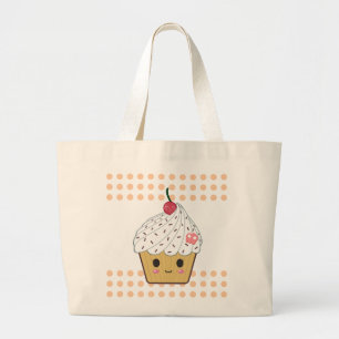 Bolsa Tote Grande Cupcake de Kawaii nas bolinhas