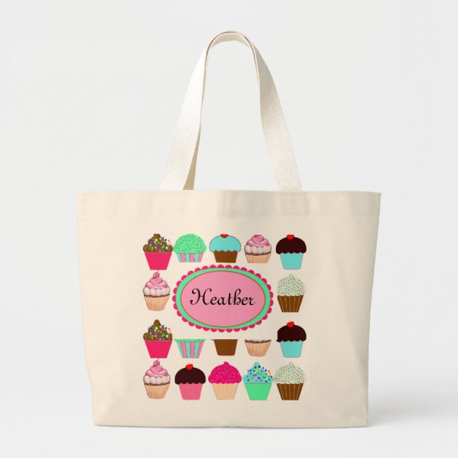 Bolsa Tote Grande Cupcakes coloridos - personalizados (Frente)