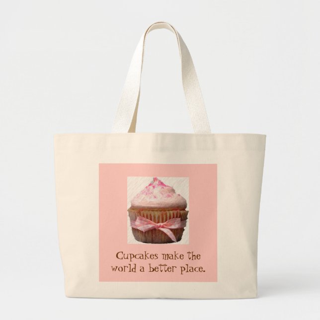 Bolsa Tote Grande Cupcakes fazem do mundo um lugar melhor (Frente)