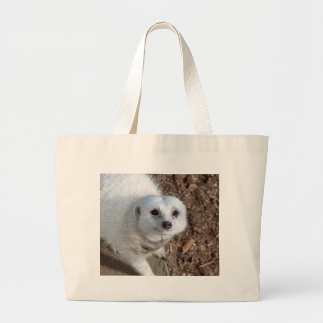 Bolsa Tote Grande Curioso Meerkat Branco, (Frente)