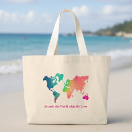 Bolsa Tote Grande Custom Colorful World Map Mom Two Sided