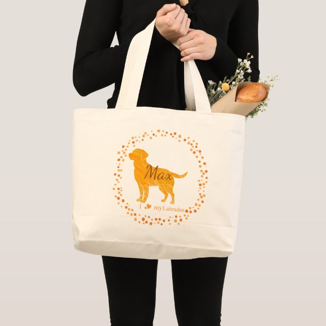 Bolsa Tote Grande Custom Pastel Orange Labrador Retriever Tote Bag  (Frente (produto))