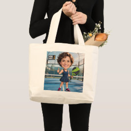 Bolsa Tote Grande Custom Photo Head Padel/Pickleball Player Caricatu