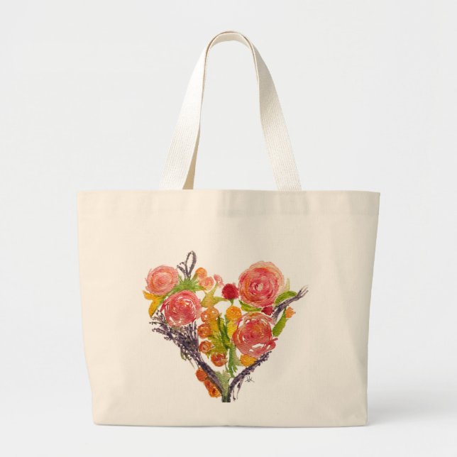 Bolsa Tote Grande Custom Tote Bag  with watercolor heart (Frente)