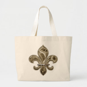 Bolsa Tote Grande Customizable Gold Fleur de Lys Canvas Tote
