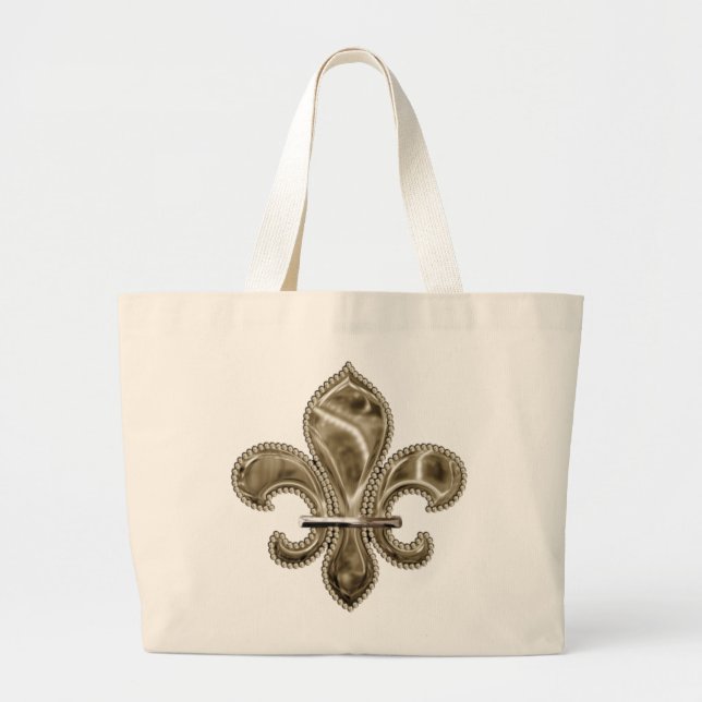 Bolsa Tote Grande Customizable Gold Fleur de Lys Canvas Tote (Frente)